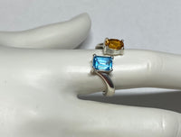 Sterling Silver Genuine Swiss Blue Topaz & Citrine Bypass Design Ladies Ring