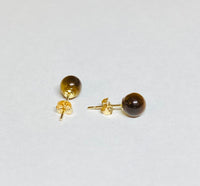 14 Karat Yellow Gold Genuine 6mm Tiger's Eye Stud Earrings