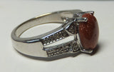 Sterling Silver Oval 8mm x 6 Goldstone Venturina & Diamond Ring