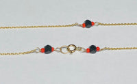 14 Karat Yellow Gold and Genuine 4mm Azabache Jet w/Coral 18" Cable Link Necklace