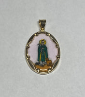 Vintage NOS 10K Yellow Gold Enameled Saint Martin de Porres 25mm x 20mm Oval Medal