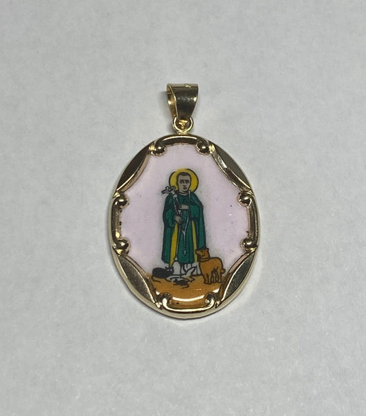 Vintage NOS 10K Yellow Gold Enameled Saint Martin de Porres 25mm x 20mm Oval Medal