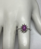 Vintage NOS 1970 Silver Linde Ruby Star Sapphire and Genuine Diamond Ladies Ring