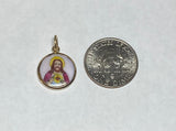 Vintage NOS 10K Yellow Gold Enameled St. Anthony of Padua & Sacred Heart 12.8mm Scapular Medal