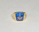 10 Karat Yellow Gold and 14 x 12mm Blue Spinel Masonic Ring