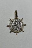 Estate Sale 14 Karat Yellow Gold and Silver Atocha Coin Boat Wheel Pendant