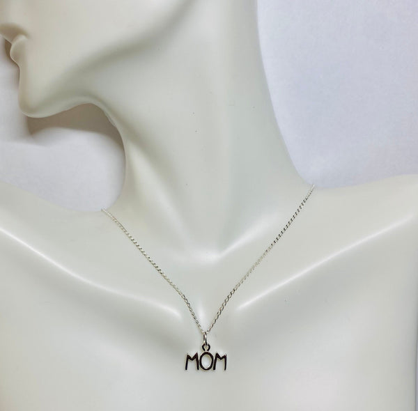 Sterling Silver MOM Charm with 18" Curb Link Chain