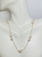 14k Yellow Gold & 7mm-9mm Freshwater Cultured Pearl Cable Link 16" Necklace