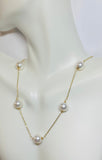 14k Yellow Gold & 9mm Freshwater Cultured Pearl Cable Link 16" Station Necklace