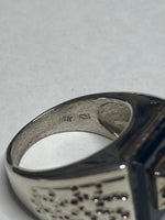 Vintage Sterling Silver and 14 Karat White Gold Genuine Black Onyx and Diamond Man's Ring