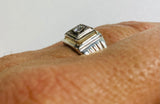 Sterling Silver and 14 Karat White Gold Genuine 0.20 Carat Diamond Man's Ring