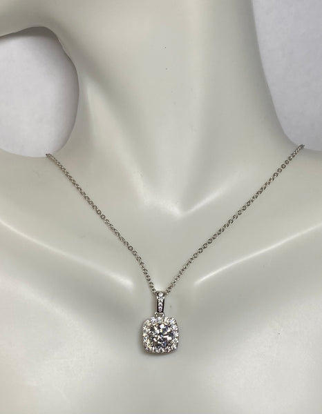 Sterling Silver and Genuine 1.00 Carat Moissanite Halo Pendant with Chain