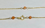 14 Karat Yellow Gold and Genuine 3mm Pink Coral Beads 18" Cable Link Necklace