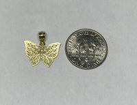 10K Yellow Gold with Rhodium Filigree Design Butterfly Charm