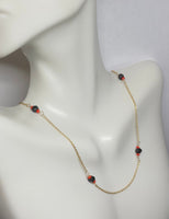 14 Karat Yellow Gold and Genuine 4mm Azabache Jet w/Coral 18" Cable Link Necklace