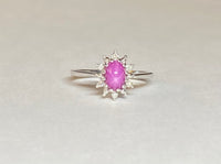 Vintage NOS 1970 Silver Linde Ruby Star Sapphire and Genuine Diamond Ladies Ring