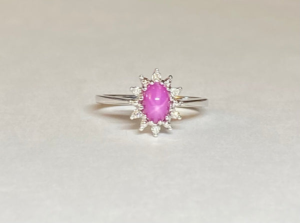 Vintage NOS 1970 Silver Linde Ruby Star Sapphire and Genuine Diamond Ladies Ring