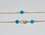 14 Karat Yellow Gold and Genuine 4mm Faceted Turquoise Beads 18" Cable Link Necklace