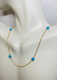 14 Karat Yellow Gold and Genuine 4mm Faceted Turquoise Beads 18" Cable Link Necklace