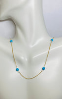 14 Karat Yellow Gold and Genuine 4mm Faceted Turquoise Beads 18" Cable Link Necklace