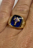 10 Karat Yellow Gold and 14 x 12mm Blue Spinel Masonic Ring