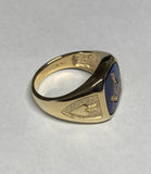 10 Karat Yellow Gold and 14 x 12mm Blue Spinel Masonic Ring