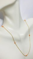 14 Karat Yellow Gold and Genuine 3mm Pink Coral Beads 18" Cable Link Necklace