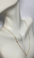 14 Karat Yellow Gold and Genuine 4mm Freshwater Pearl 18" Cable Link Station Necklace