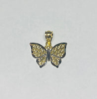 10K Yellow Gold with Rhodium Filigree Design Butterfly Charm