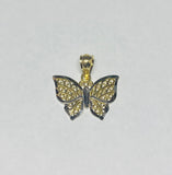 10K Yellow Gold with Rhodium Filigree Design Butterfly Charm