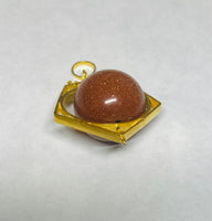 Vintage NOS 1960's 14K Goldstone Venturina 14mm Bead Pentagon Shape Spinner Pendant