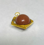 Vintage NOS 1960's 14K Goldstone Venturina 14mm Bead Pentagon Shape Spinner Pendant