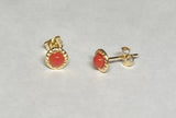 14 Karat Yellow Gold Simulated Red Coral Stud Earrings