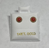 14 Karat Yellow Gold Simulated Red Coral Stud Earrings