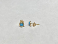 14 Karat Yellow Gold Simulated Turquoise Stud Earrings