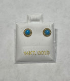 14 Karat Yellow Gold Simulated Turquoise Stud Earrings