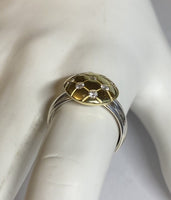 Vintage NOS 1980's 18 Karat Yellow Gold and Sterling Silver Band Genuine 0.27 ctw Diamond Circle Ring