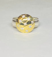 Vintage NOS 1980's 18 Karat Yellow Gold and Sterling Silver Band Genuine 0.27 ctw Diamond Circle Ring