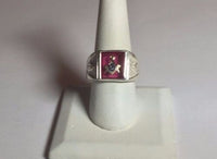 Sterling Silver Cushion Red Spinel 10K Masonic Lodge Emblem Ring