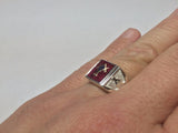 Sterling Silver Cushion Red Spinel 10K Masonic Lodge Emblem Ring