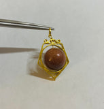 Vintage NOS 1960's 14K Goldstone Venturina 14mm Bead Pentagon Shape Spinner Pendant