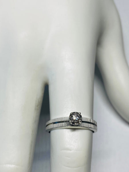 Vintage 1960's NOS 18 Karat White Gold and Genuine 0.10ct Diamond Solitaire Ring