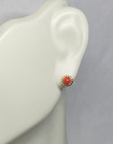 14 Karat Yellow Gold Simulated Red Coral Stud Earrings