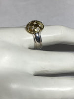 Vintage NOS 1980's 18 Karat Yellow Gold and Sterling Silver Band Genuine 0.27 ctw Diamond Circle Ring