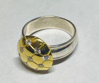 Vintage NOS 1980's 18 Karat Yellow Gold and Sterling Silver Band Genuine 0.27 ctw Diamond Circle Ring