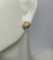 14 Karat Yellow Gold 4mm Genuine Freshwater Pearl Stud Hexagon Design Earrings