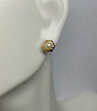 14 Karat Yellow Gold 4mm Genuine Freshwater Pearl Stud Hexagon Design Earrings