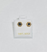 14 Karat Yellow Gold Genuine 3mm Black Onyx Stud Hexagon Design Earrings