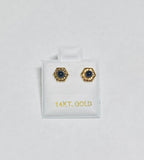 14 Karat Yellow Gold Genuine 3mm Black Onyx Stud Hexagon Design Earrings