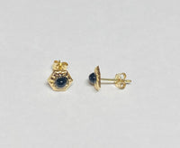 14 Karat Yellow Gold Genuine 3mm Black Onyx Stud Hexagon Design Earrings